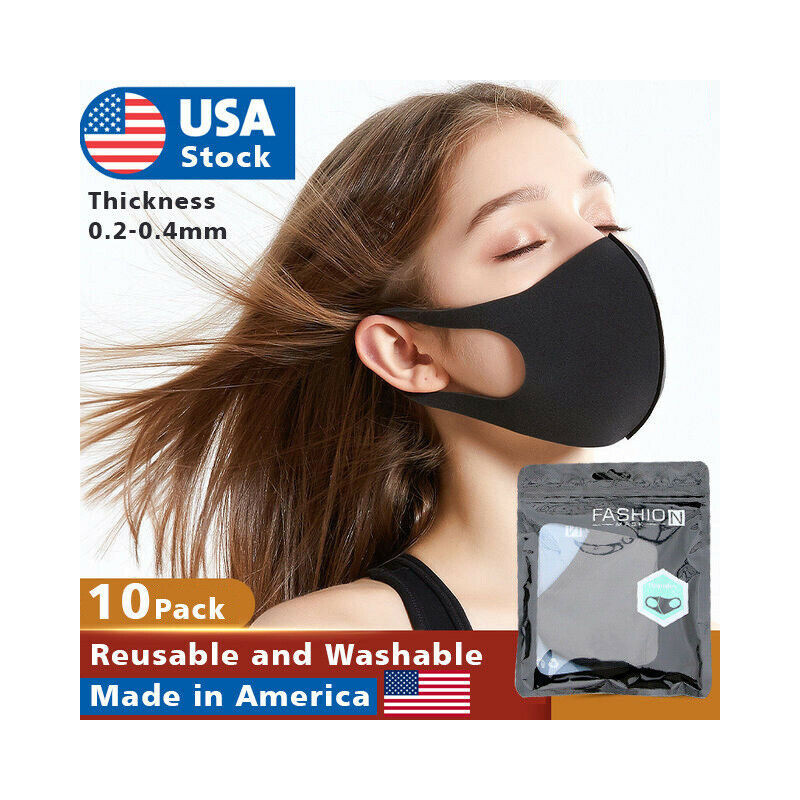 10 pack Face Mask Black Washable polyurethane Reusable Breathable Unisex Masks