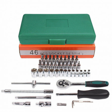 46 pcs 1/4 inch Drive Impact Socket wrench tool Set with drill adapter w/Case