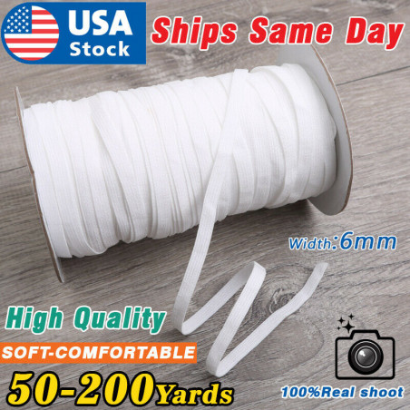 Elastic Band 1/4 inches width (6mm) White 50/100/200 Yards For DIY Masks