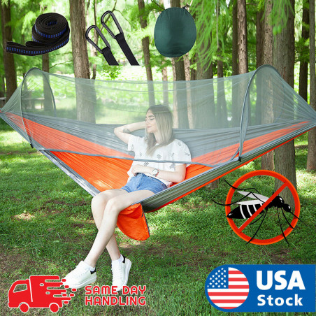 Portable Nylon Hammock Tent With Mosquito Net Double Outdoor Camping Travel Hike