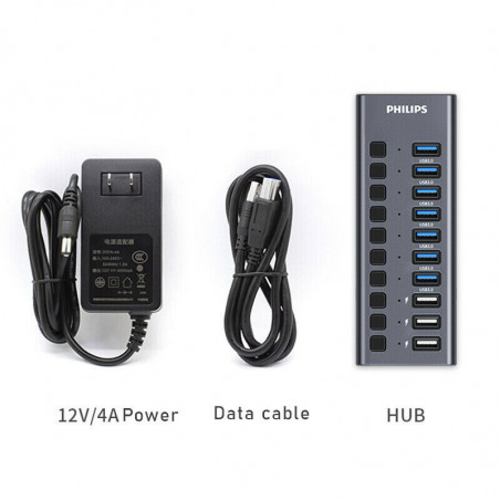 Philips 10 USB 3.0 HUB 48w 10 Ports Powered High Speed Splitter Extender Cable