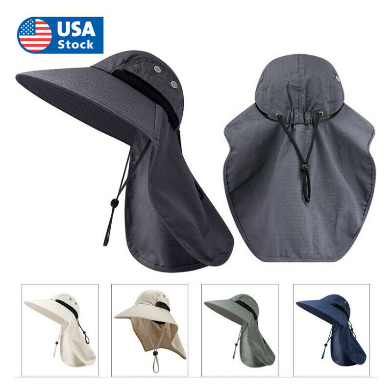 Mens Hat Brim Neck Cover Sun Flap Cap Summer Fishing Garden Outdoor