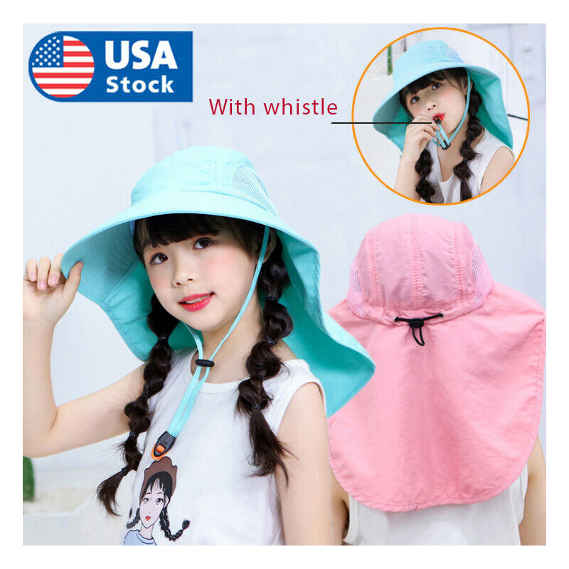 Kids Children Girls Outdoor Sun Hat UV Protection Neck Flap Cover Fishing Cap