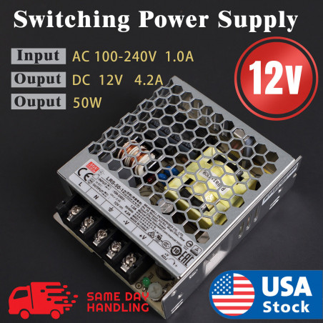 Mean Well Enclosed Switching 12Volt 4.2 Amp AC/DC Power Supply 12V 4.2A 50W