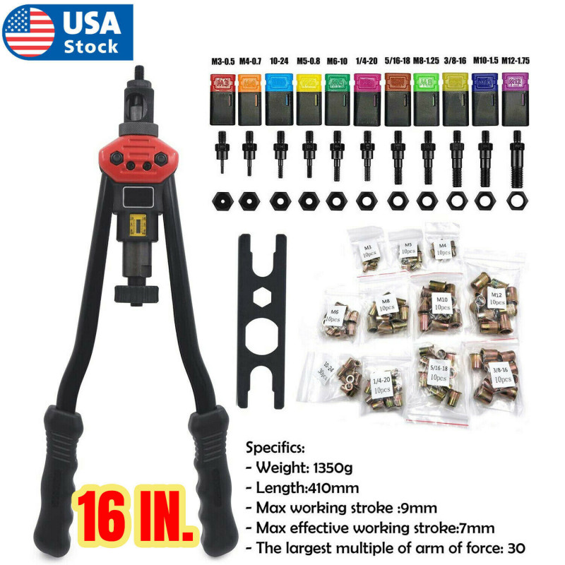 16 IN Rivet nut gun kit Rivnut Tool Nut Setter thread setting nutsert tool sae