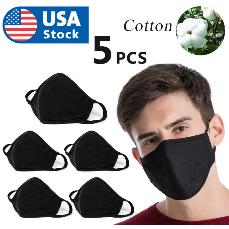 5pack Double Layer Black Cotton Washable Face Mask / Reusable