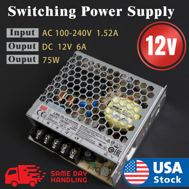Industrial Power Supply 75W 12V/6A Mean Well RS-75-12