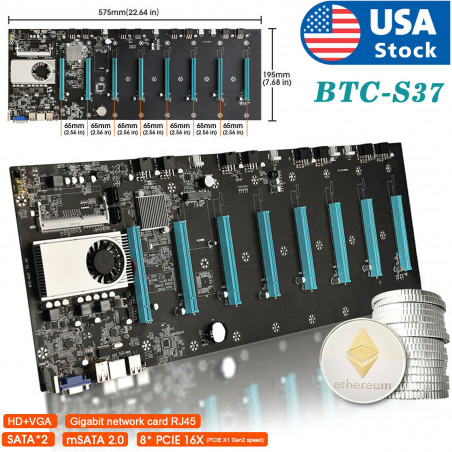 BTC-S37 ETC Miner Motherboard 8 GPUs 8 PCIE Graphics Card w/ CPU