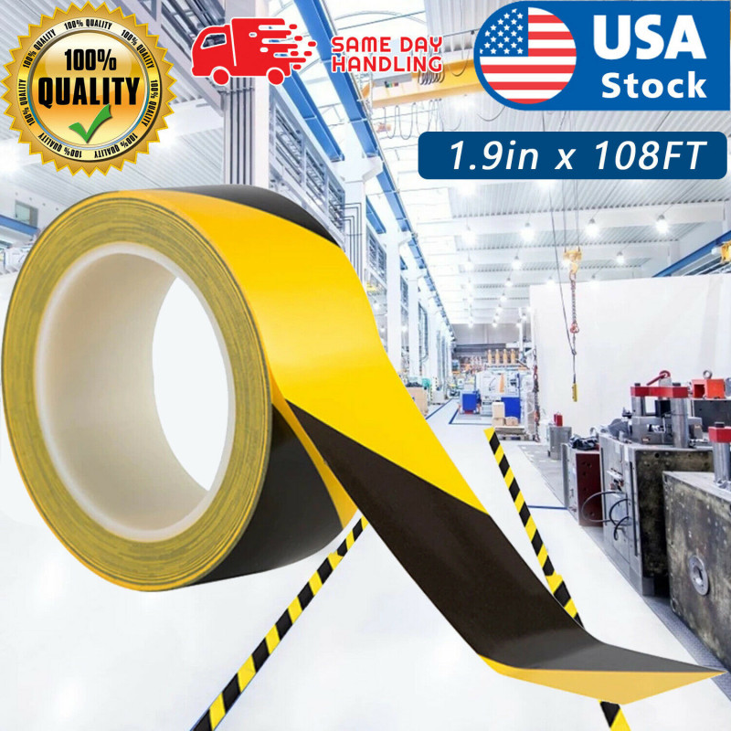 1.9in x 108FT Black Yellow Safety Warning Caution Conspicuity Tape Strip Sticker