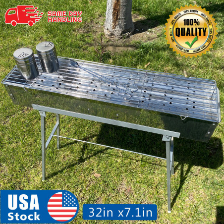 32" Party Griller Stainless Steel Charcoal Grill Yakitori BBQ Garden Lamb Kebab