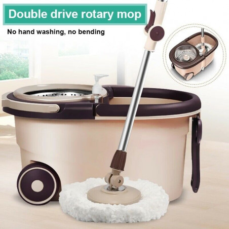 360° Rotating Floor Mop Bucket Set wheel with 2 Microfiber Head Cleaning Tool