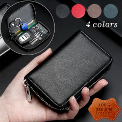 Genuine Leather Wallet Car Key Holder Case Keychain Bag Zip Pouch with Card Slot