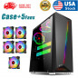 PC Case+5Fans Gaming Computer Case ATX/MATX/ITX Mid Tower Case, Side Panel
