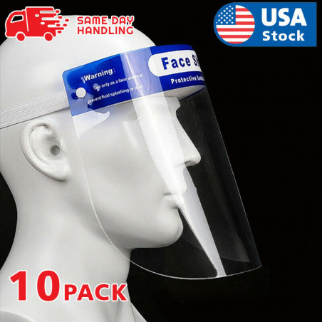 10pcs Safety Full Face Shield Reusable Washable Face Mask Clear Protection Cover