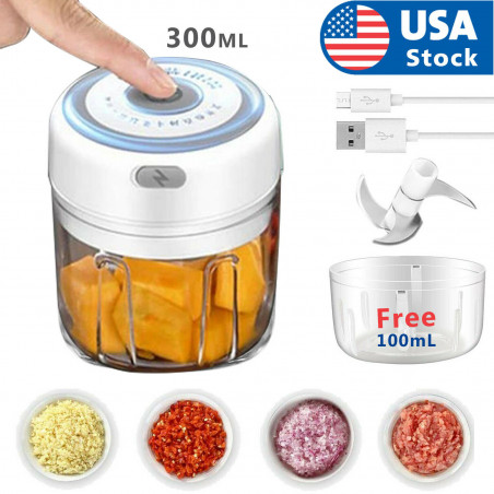 Electric 300ML Garlic Press Chopper Chili Onion Fruits Meat Mincer Blender Mixer