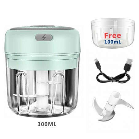 Electric 300ML Garlic Press Chopper Chili Onion Fruits Meat Mincer Blender Mixer