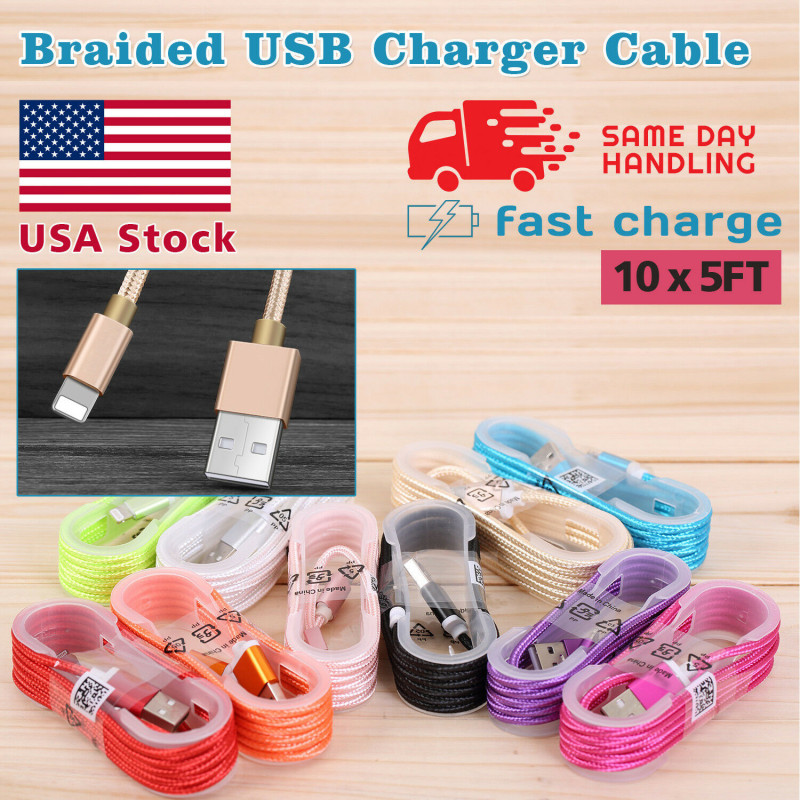 LOT10x Color Braided USB Charger Cable Data Sync Cord For iPhone 7 Plus iPhone 6