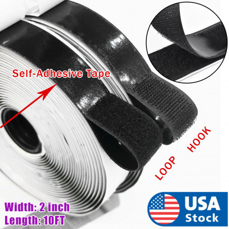 10 FEET 2" Black Self Adhesive Extra Sticky Hook & Loop Fastener Tape