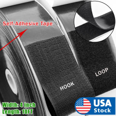4"x10FT Hook & Loop Self Adhesive Heavy Duty Tape Industrial Sticky Fastener