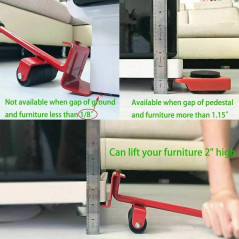 5pc Heavy Furniture Moving System Lifter Tool 4 Slide Glider Pad Wheel Easy Move