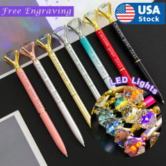 LED Light Custom Diamond pens Name pens. Metal pen Personalized pens Name-logo