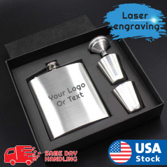 7oz Stainless Steel Hip Flask Liquor Alcohol Drink 2 Cups 1 Funnel Gift Box Set
