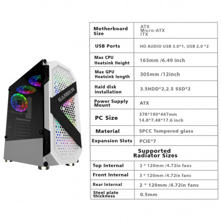 USB3.0 Mid-Tower PC Gaming Computer Case - Tempered Glass ATX Mid Tower