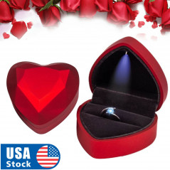 Diamond Ring Box RED LED Light Velvet Jewelry Gift Wedding Proposal Engagement