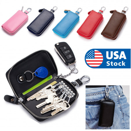 Genuine Leather Key Holder Case Keychain Pouch Bag Car Wallet Key Ring