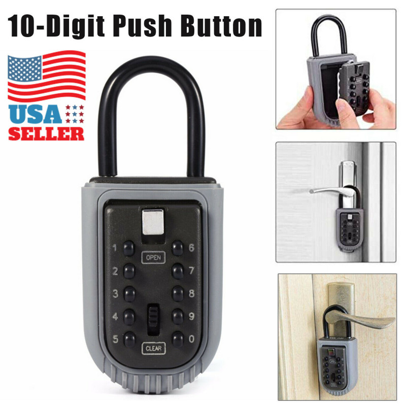 Portable Key Safe Box Lock 10 Digits Security Zinc Padlock Hide Keys Hang Door