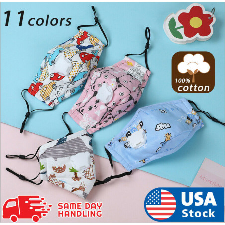 Kids Children Reusable Cotton Cloth Face Mask With Breathing Valve PM2.5 Filters