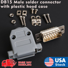 DB15 15-Pin Male Solder Cup Connector Plastic Hood Shell & Hardware DB-15