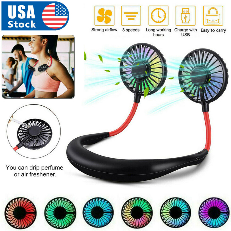 Portable USB Rechargeable Neckband Sport Fan Lazy Neck Hanging Dual Cooling Fan