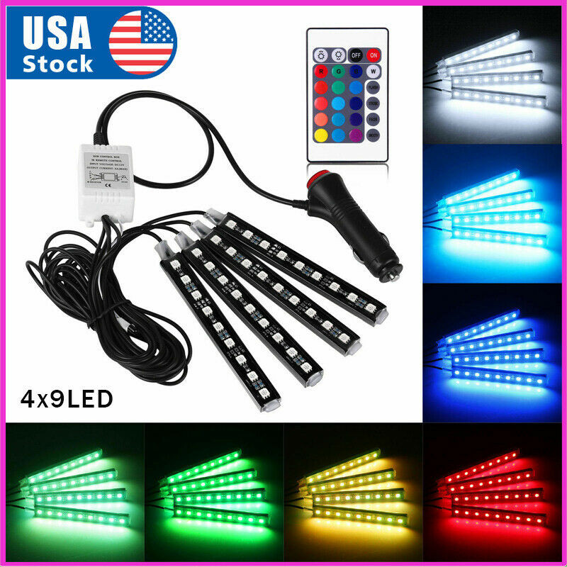 4x 9 LED RGB 16 Color Interior Car Under Dash Foot Floor Seats Accent Lighting