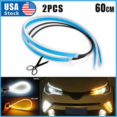 2 x 60CM LED DRL Light Amber Sequential Flexible Turn Signal Strip for Headlight