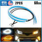 2 x 60CM LED DRL Light Amber Sequential Flexible Turn Signal Strip for Headlight