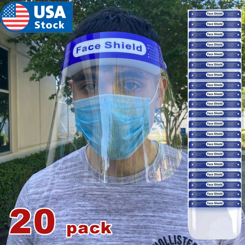 20Pack Safety Full Face Shield Reusable Protection Cover Face Eye Cashier Helmet