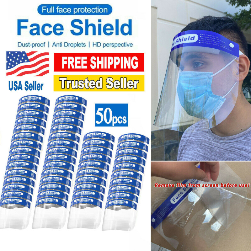 50PCS Safety Full Face Shield Reusable Washable Protection Cover Face Mask