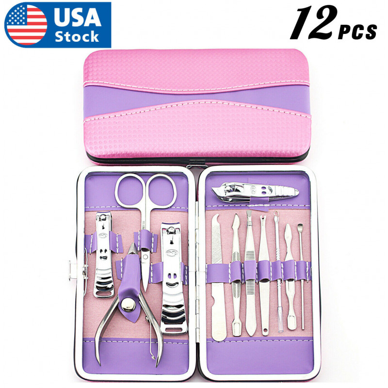 12 Piece Manicure Pedicure Nail Care Set Cutter Cuticle Clippers Kit Case