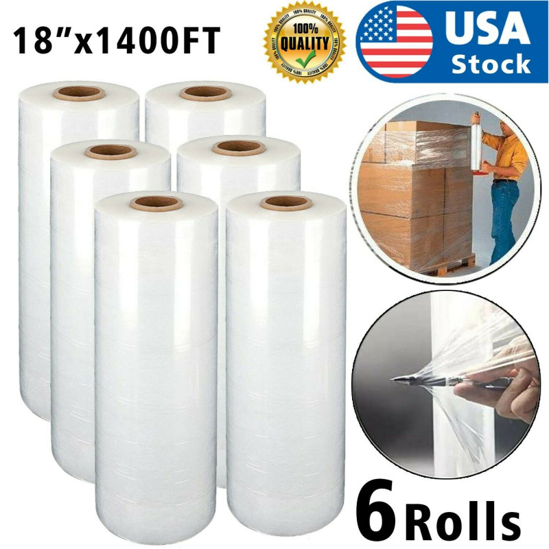 6 Rolls 18" x 1400FT 100 Gauge Pallet Wrap Stretch Film Shrink Hand Wrap