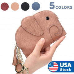 Women's Coin Purse Genuine Leather Pockets Key Ring Mini Elephant Pouch Wallet