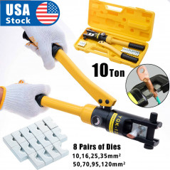 10 Ton Hydraulic Wire Crimper Battery Cable Lug Terminal Crimping Tool w/ 8 Die