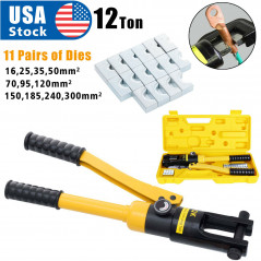 12 Ton Hydraulic Wire Battery Cable Lug Terminal Crimper Crimping Tool 11 Dies