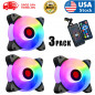 3Pack 120mm RGB LED Quiet 12V Computer Case ARGB Cooling Fan with Remote Control