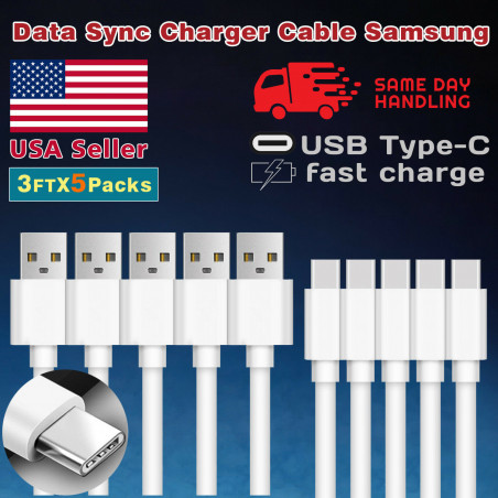 5packs Samsung Galaxy S8 S9 Plus Note 8 9 Fast Charger Cord USB Type-C Cable Lot