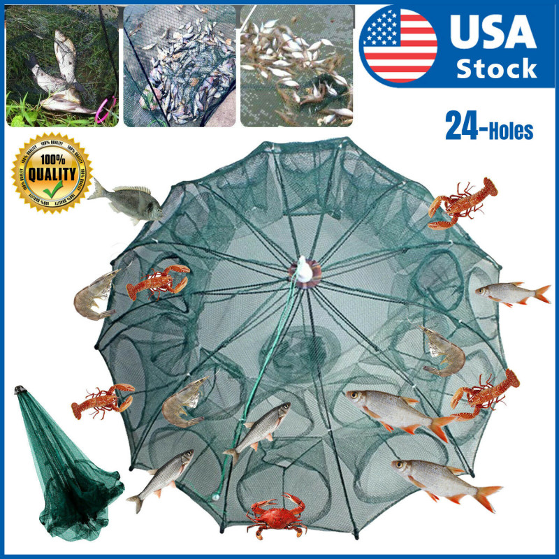 Fishing Bait Trap Crab Net Crawdad Shrimp Cast Dip Cage Fish Minow Foldable