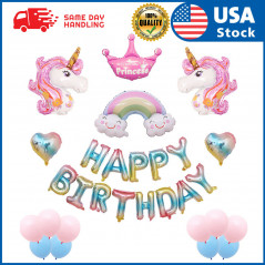 Unicorn Theme Party Balloon Set, Happy Birthday Banner, Rainbow Party Decor