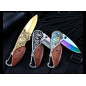 5.3" WOOD HANDLE Folding Blade Pocket Knife Rainbow Blade Stainless Steel