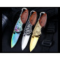 5.3" WOOD HANDLE Folding Blade Pocket Knife Rainbow Blade Stainless Steel