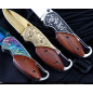 5.3" WOOD HANDLE Folding Blade Pocket Knife Rainbow Blade Stainless Steel